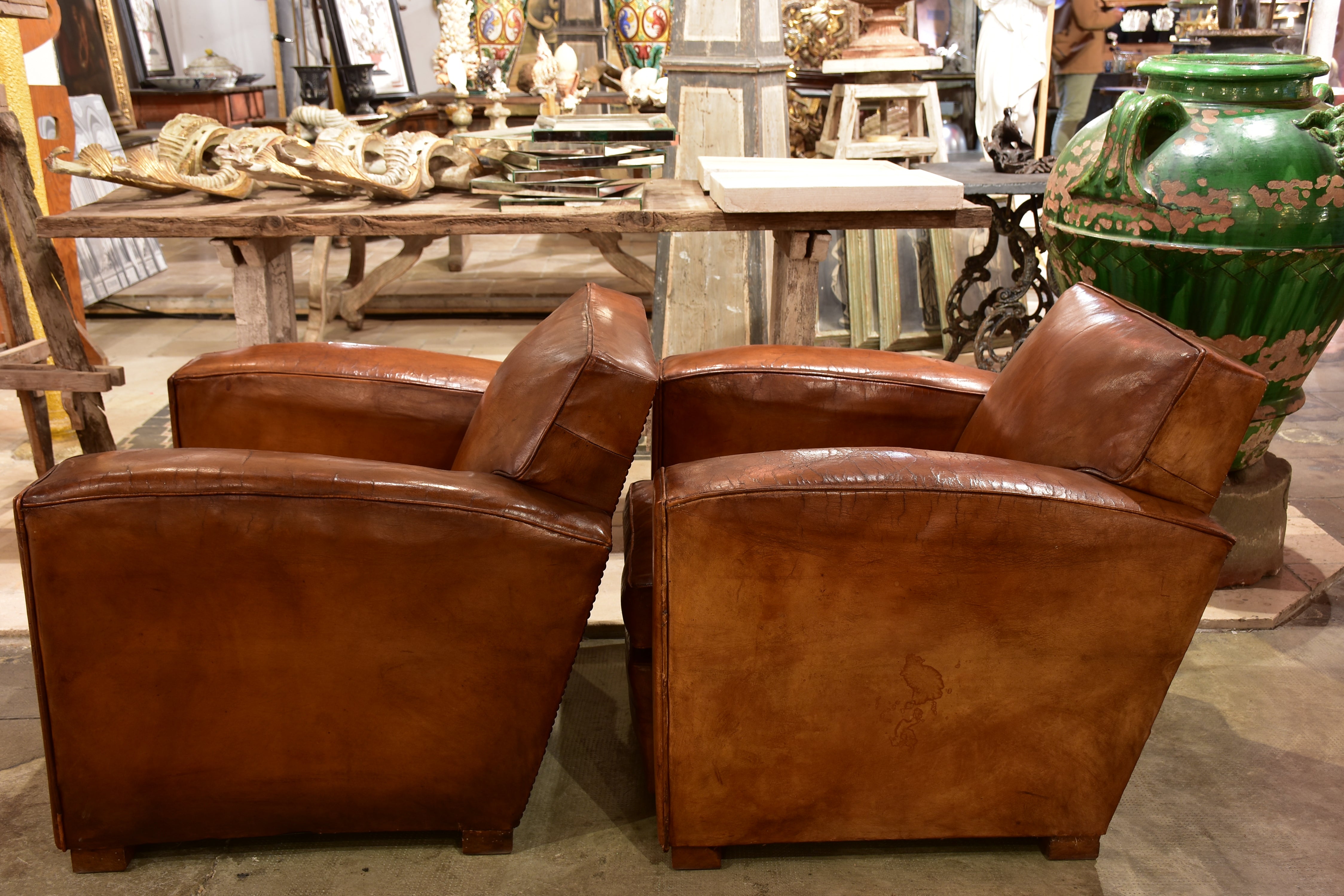 Pair of French leather club chairs - 1950's