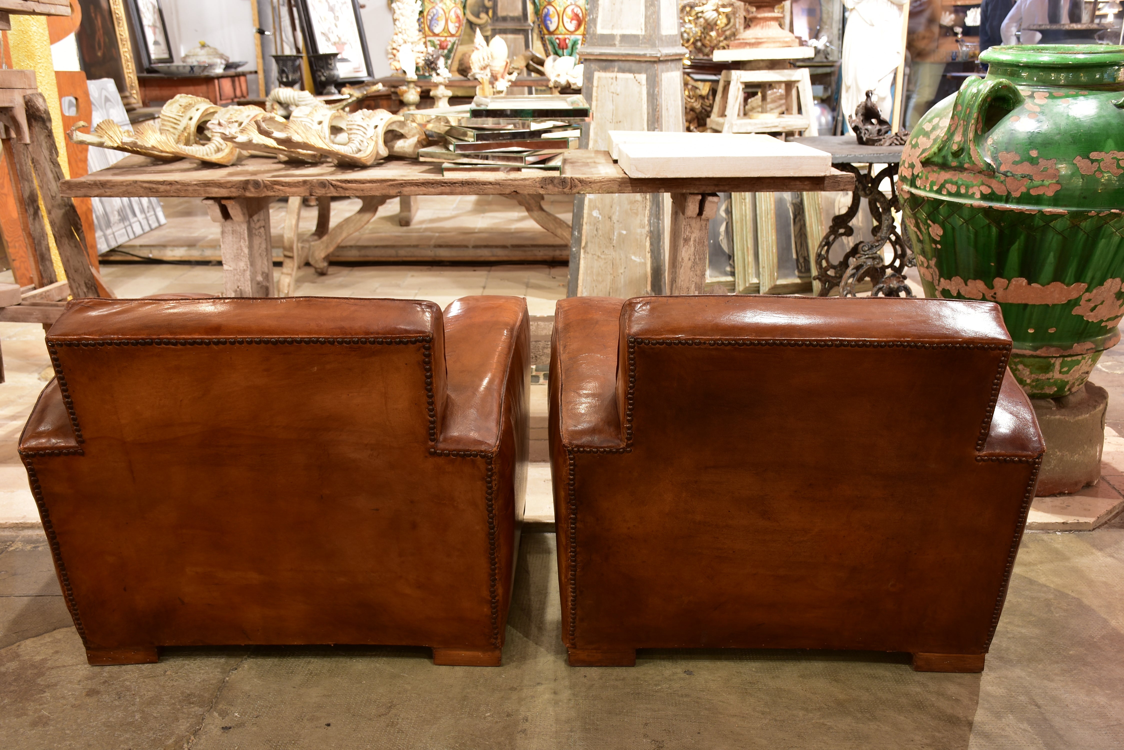 Pair of French leather club chairs - 1950's