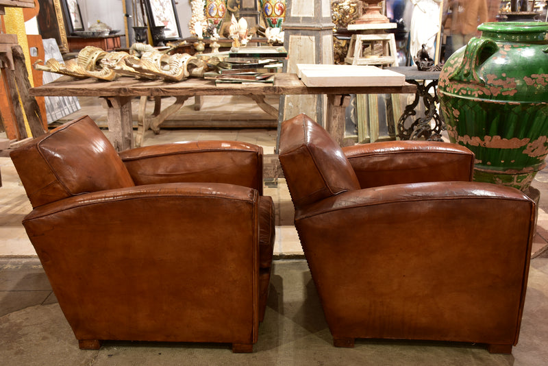 Pair of French leather club chairs - 1950's