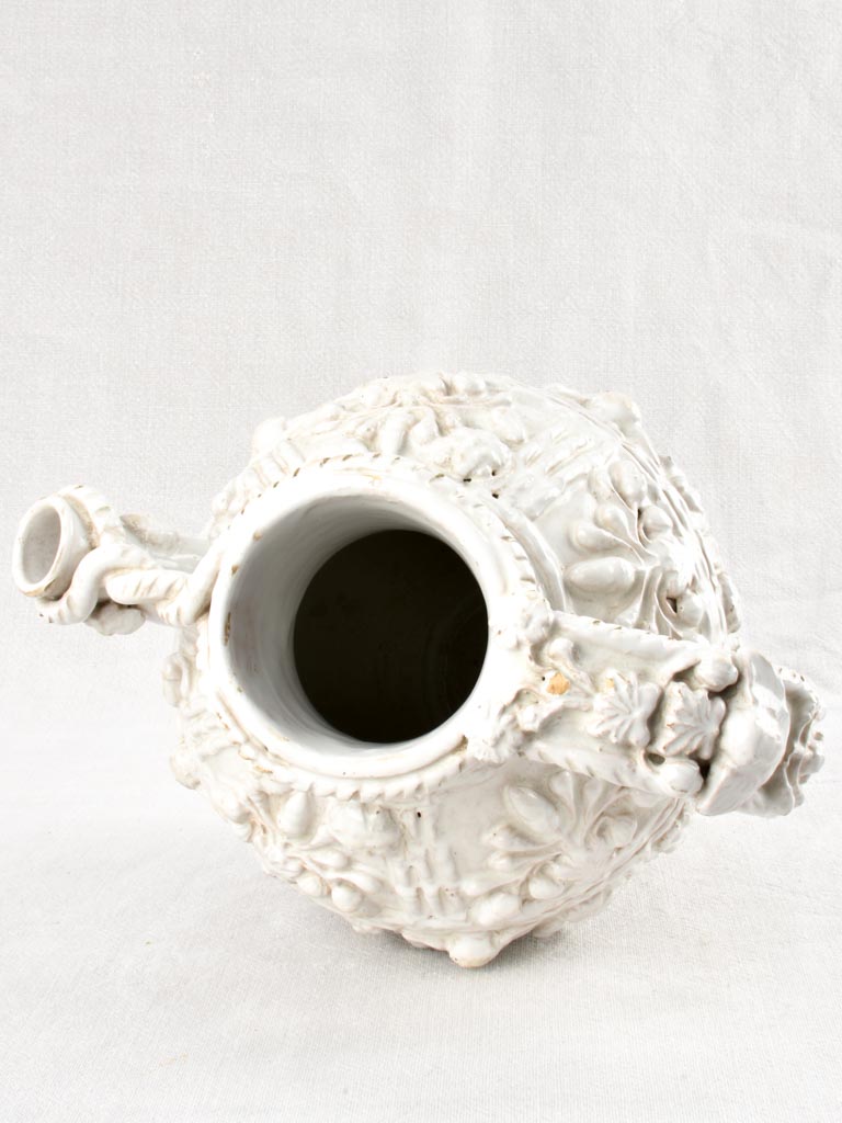 Tessier handcrafted white ceramic oak pitcher