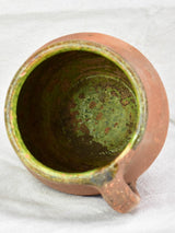 19th century French pitcher with green glaze inside 8"