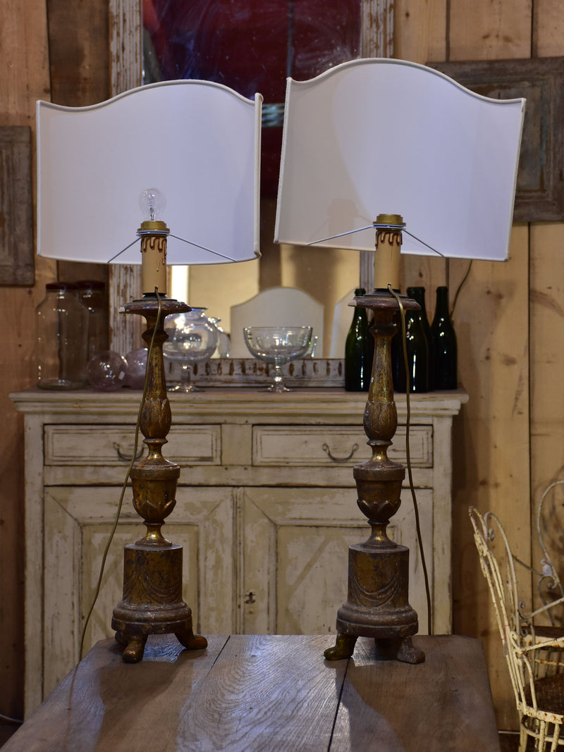 Pair of 19th century Italian candlestick lamps