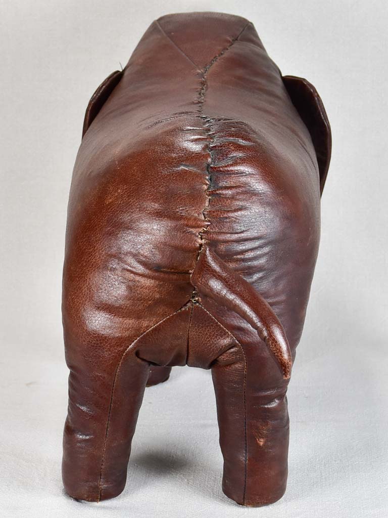 1970s leather footrest in the shape of an elephant