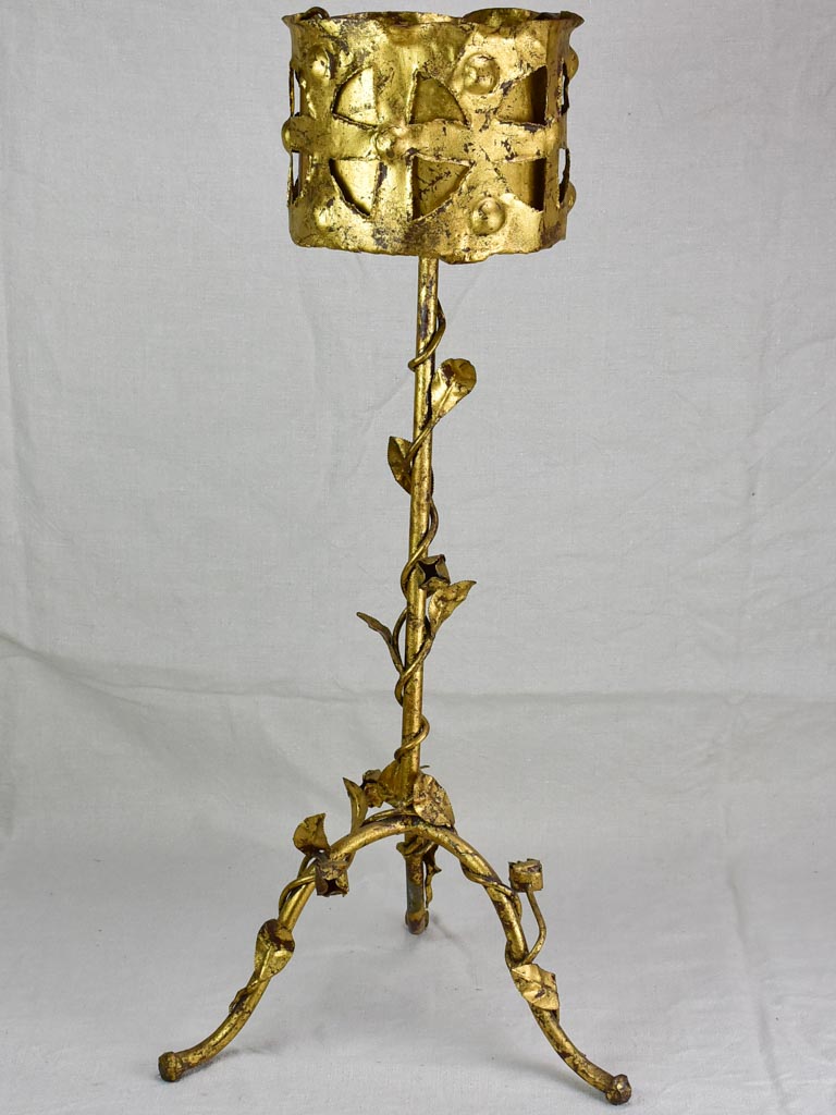 Mid century French baroque jardiniere/ plant stand with gold patina and rose motifs