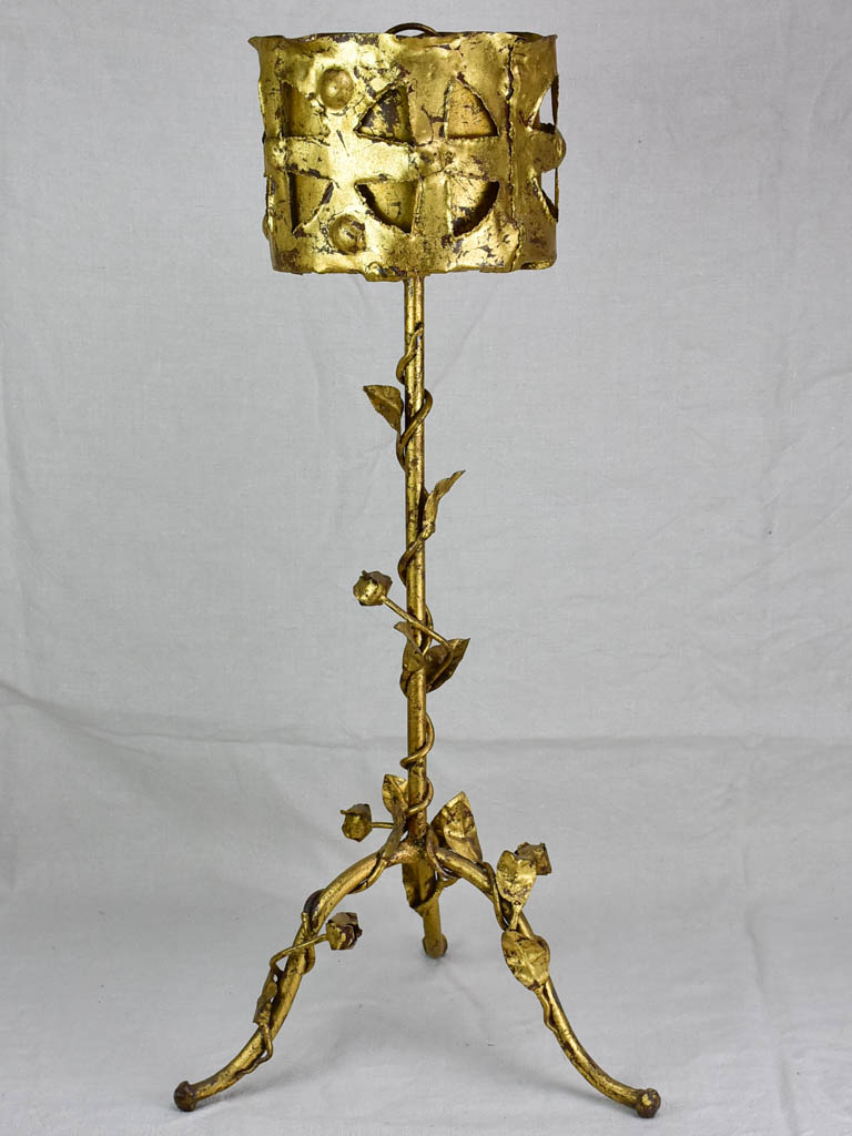 Mid century French baroque jardiniere/ plant stand with gold patina and rose motifs