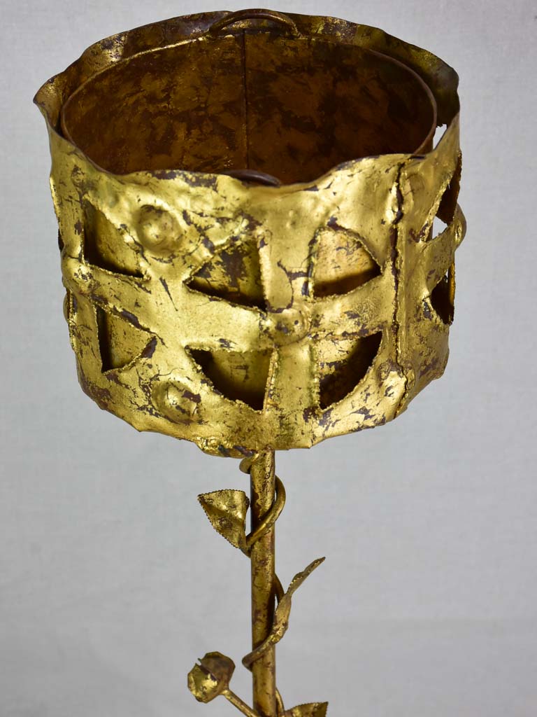 Mid century French baroque jardiniere/ plant stand with gold patina and rose motifs