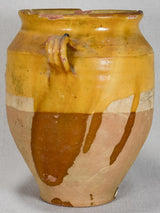 Large antique French confit pot with yellow glaze 11"