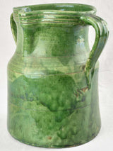 Large green antique French pot with & 2 handles 14¼"