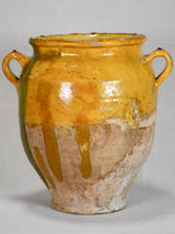 Large antique French confit pot with yellow glaze and a splash of green 10¼"