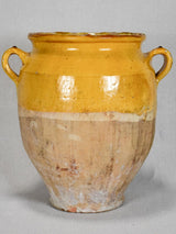 Large antique French confit pot with yellow glaze and a splash of green 10¼"