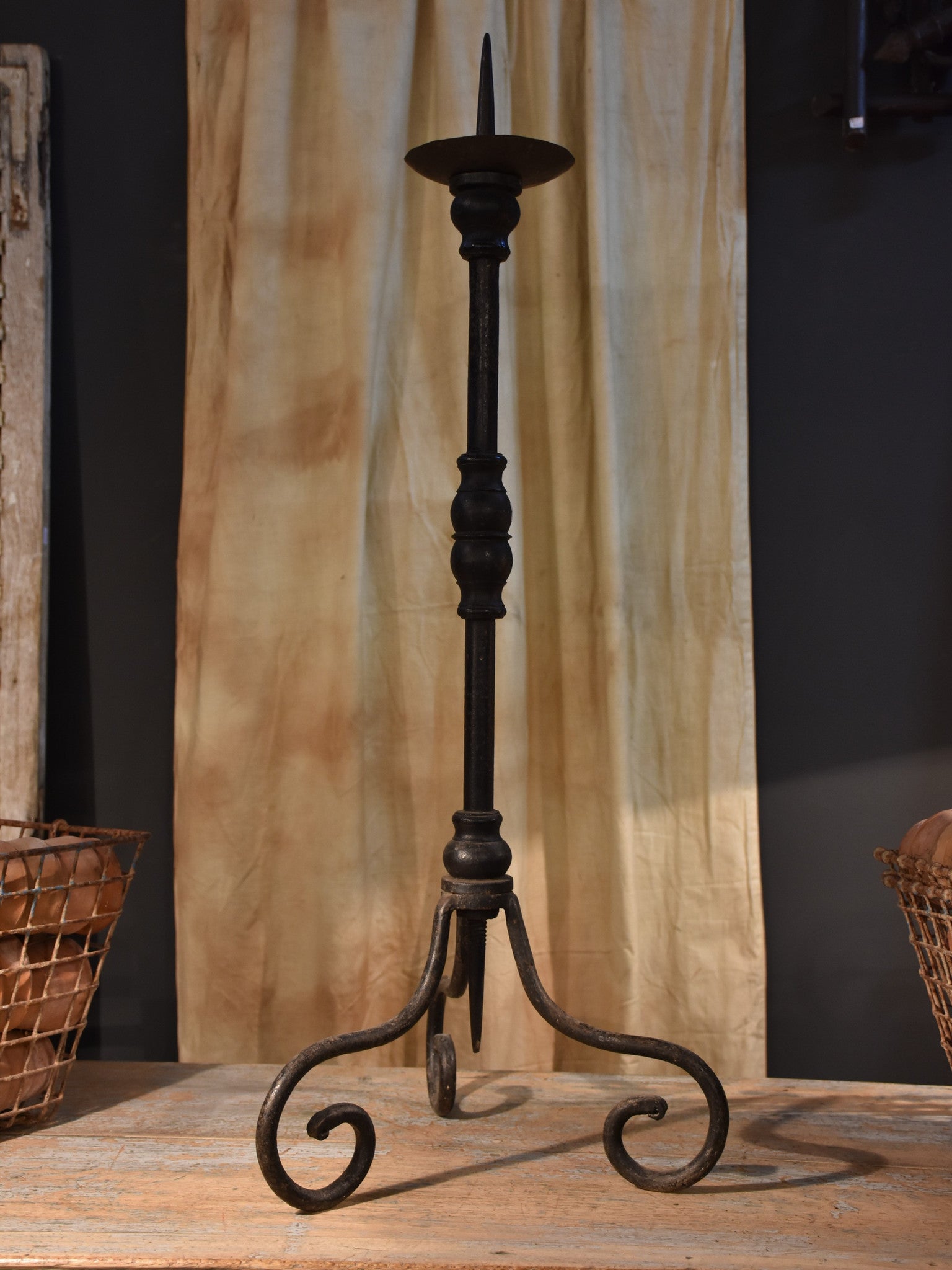 Antique French wrought iron pique cierge – church candlestick