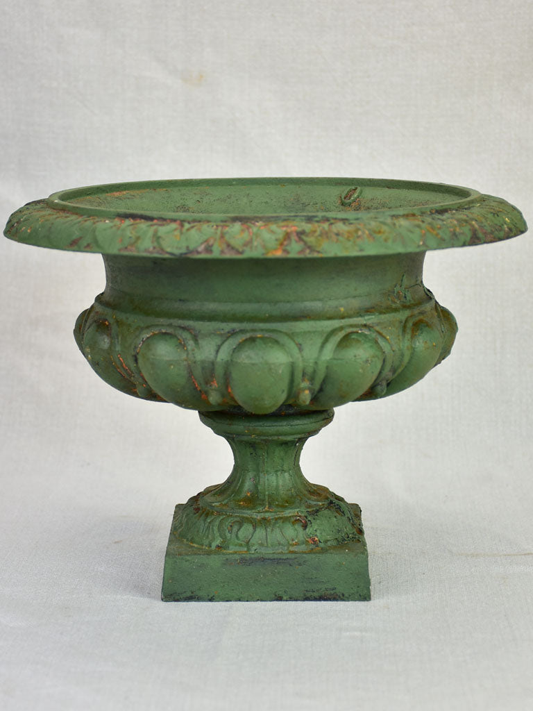 Small antique French cast iron Medici urn - green 11¾"
