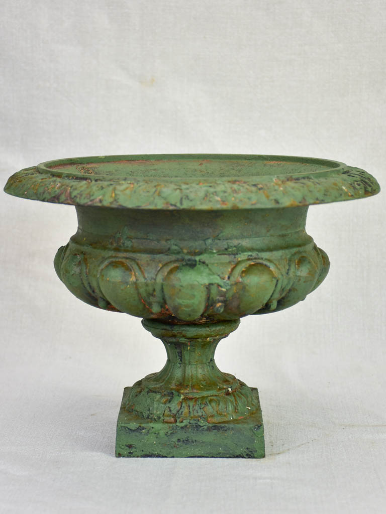 Small antique French cast iron Medici urn - green 11¾"