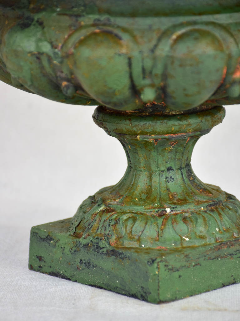 Small antique French cast iron Medici urn - green 11¾"