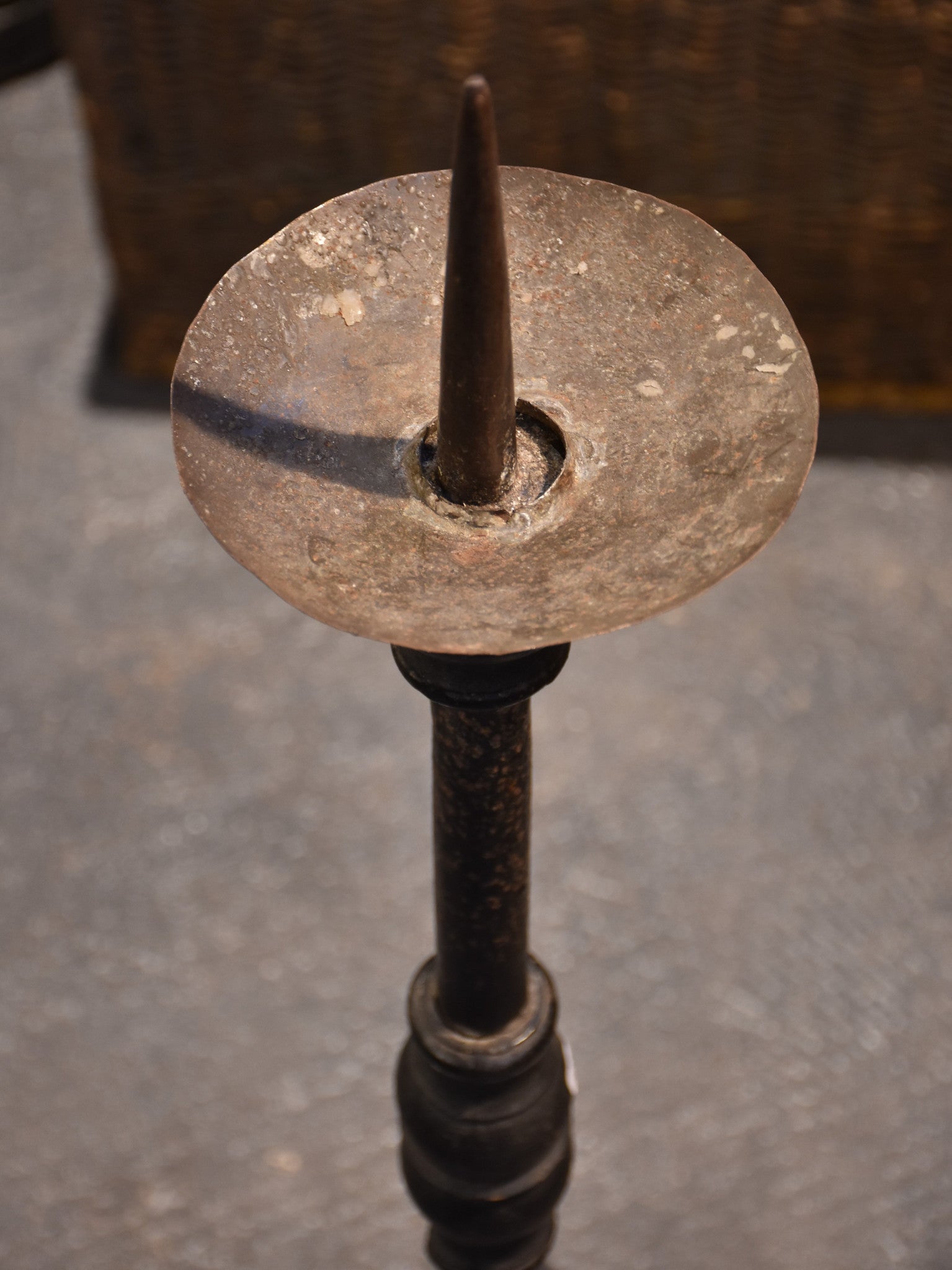 Church candlestick, antique wrought iron, French