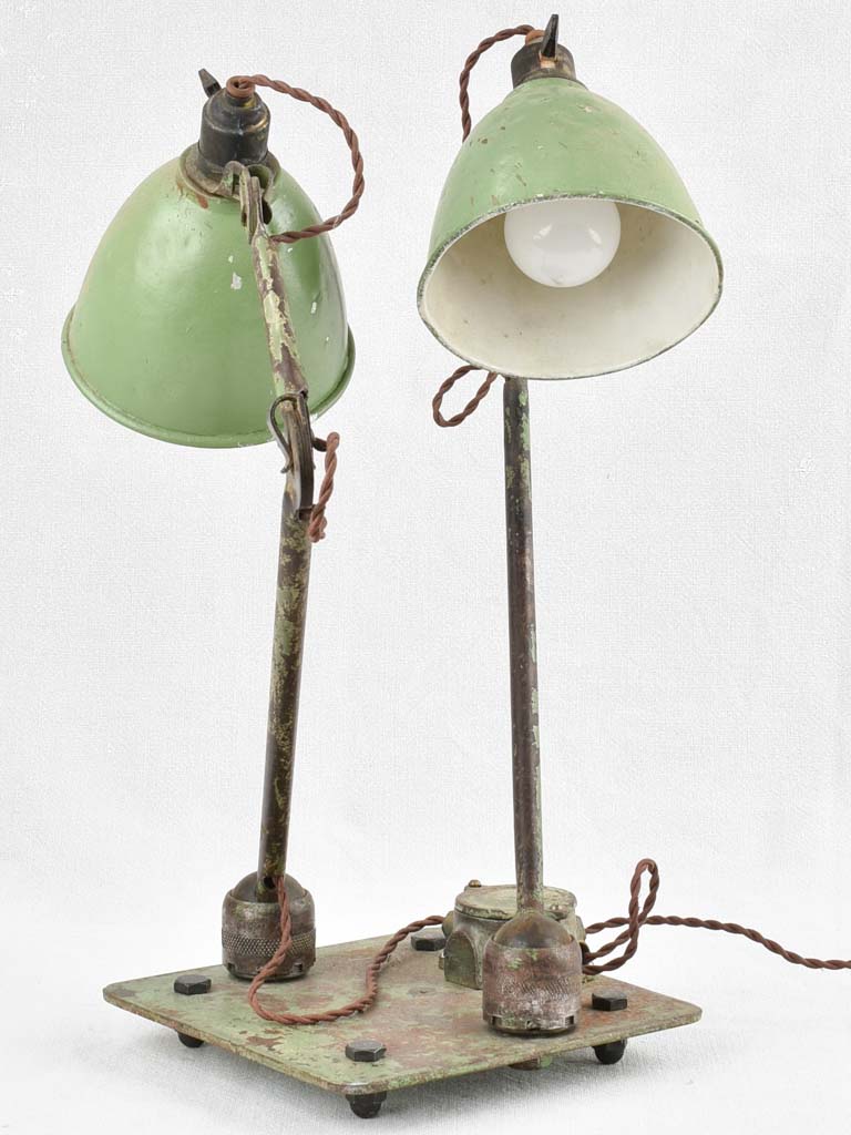 Double Gras atelier lamp with green shades 19¾"