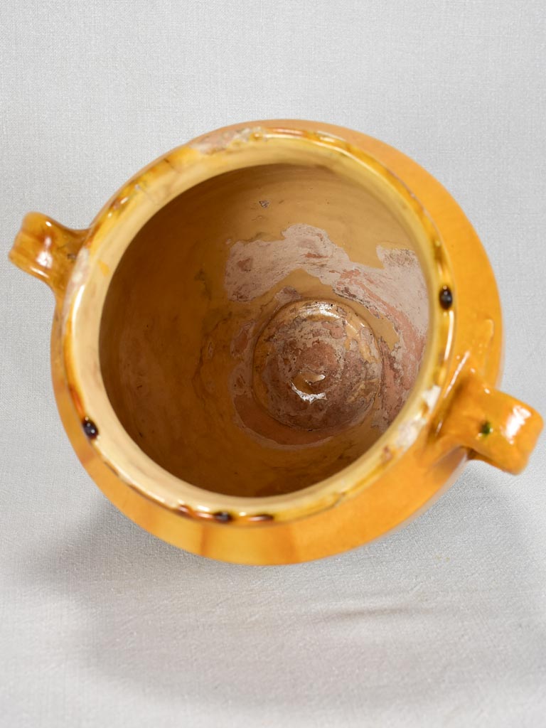 Large antique French confit pot with yellow-orange glaze 12¼"