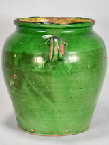 Antique French confit pot with green glaze 10¾"