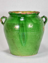 Antique French confit pot with green glaze 10¾"