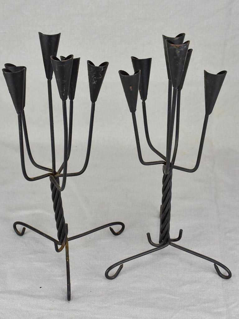 Pair of iron candlesticks six candles 17" Chez Pluie