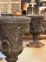Pair of large French Medici urns on square base – 33”