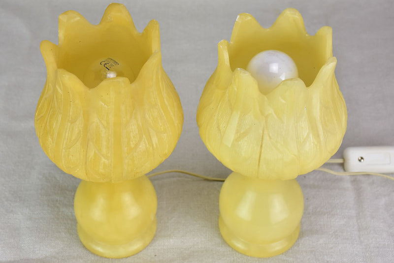 Pair of vintage alabaster flower lamps 9½"