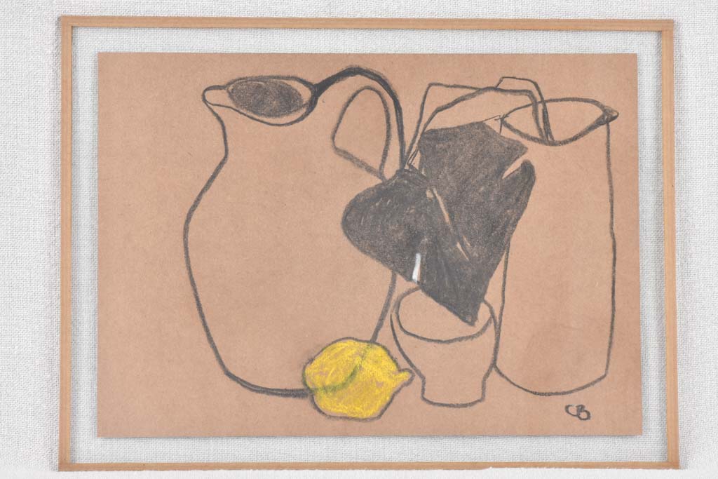 Still life with pitchers, leaf and lemon 1/2 - Caroline Beauzon 9¾ x 13½""