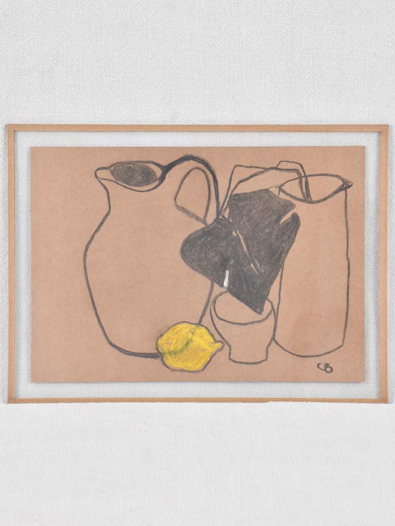 Still life with pitchers, leaf and lemon 1/2 - Caroline Beauzon 9¾ x 13½""