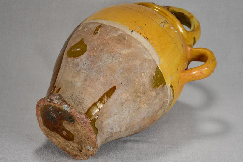 Large French water jug gargoulette with yellow-orange glaze 17¾"
