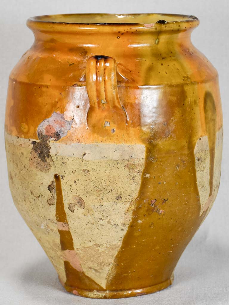 Antique French confit pot with yellow / ochre glaze 11"