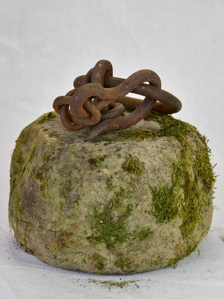 Very large antique French counterweight with iron handle 11"