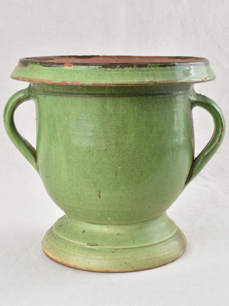 Antique Castelnaudary green glazed ceramic planter