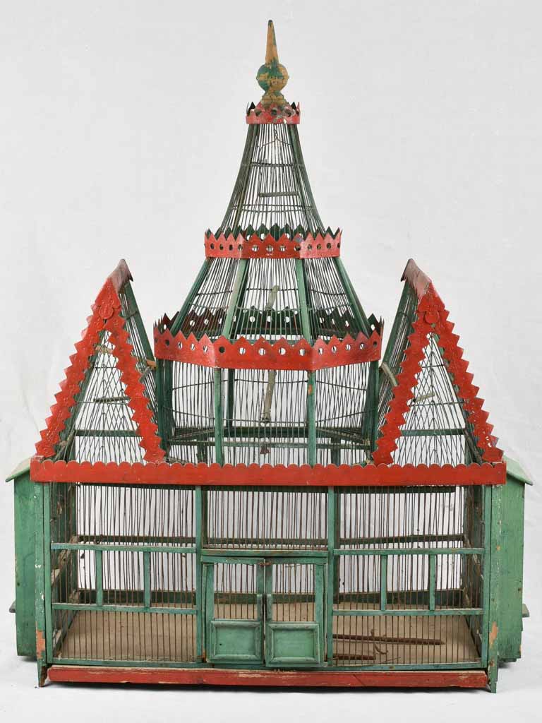Antique birdcage, green and red finish