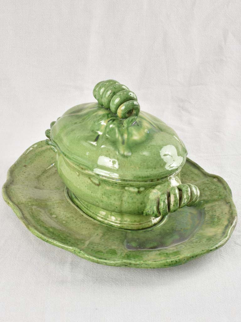 Vintage Green-Glazed Madoura Atelier Tureen