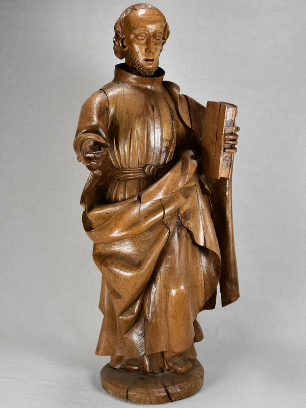 18th-century walnut religious sculpture of a monk 34¾"