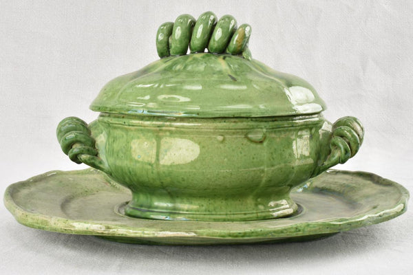 Large tureen & platter with green glaze from Madoura Atelier signed