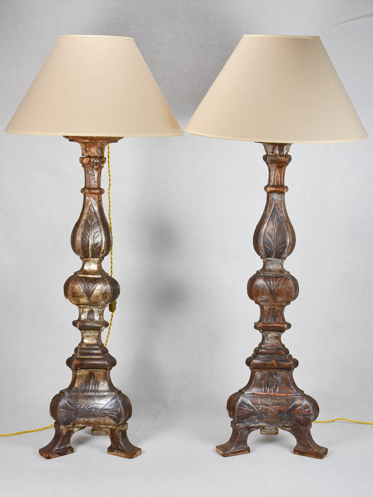 Pair of very large 18th-century candlestick lamps 41¾"