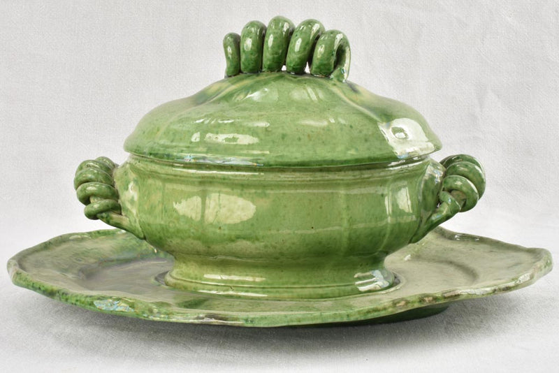 Antique Pea Green Pottery Platter