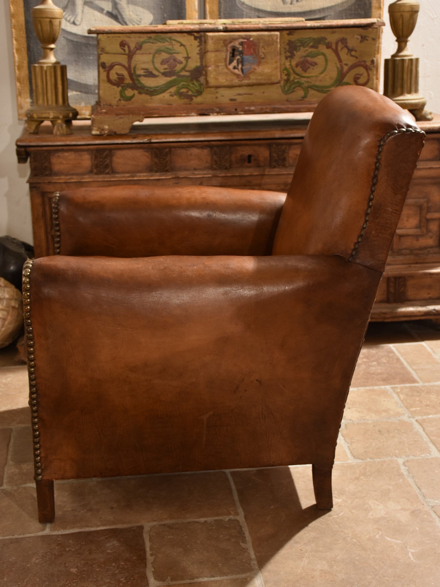 Vintage French leather club chair