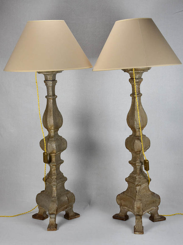 Pair of very large 18th-century candlestick lamps 41¾"