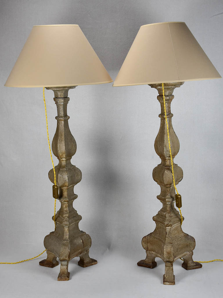Pair of very large 18th-century candlestick lamps 41¾"