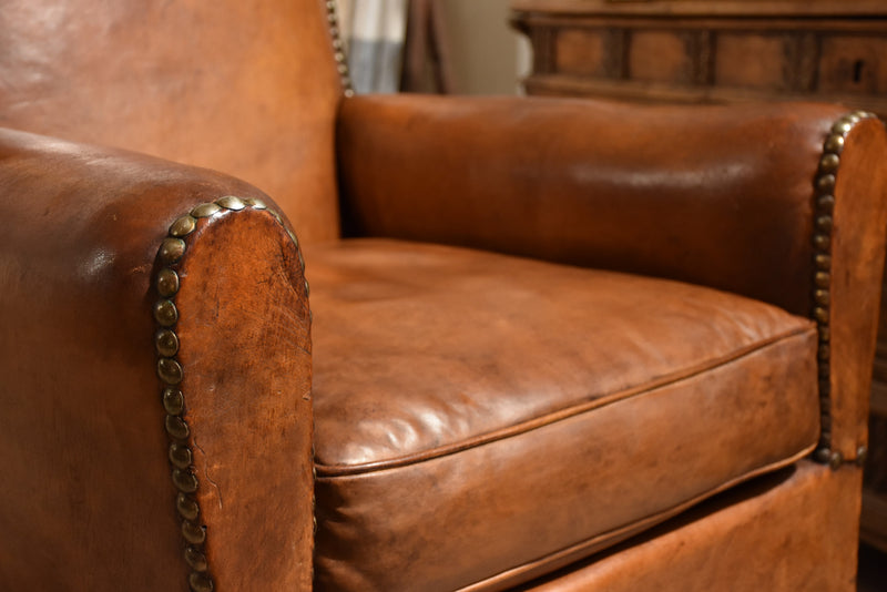 Vintage French leather club chair