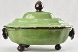 Large green Dieulefit tureen green with brown handles