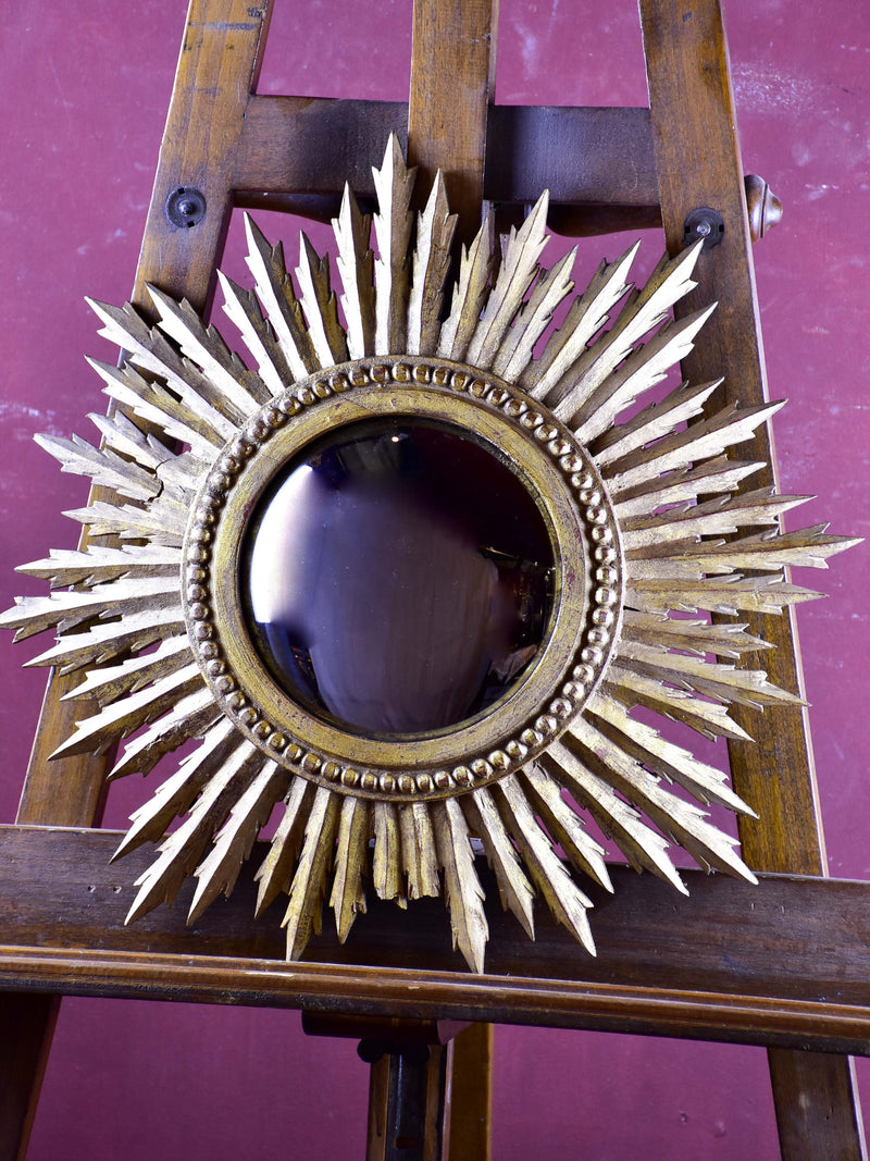 Antique French sunburst mirror with wooden frame