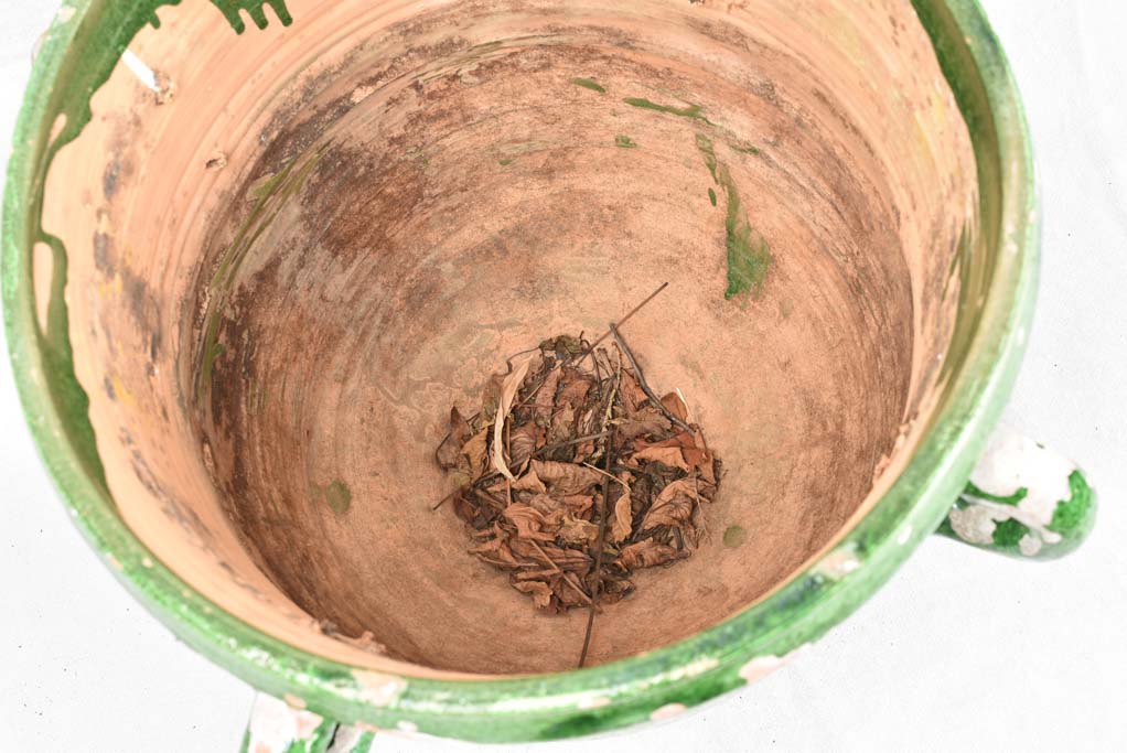 19th century green Castelnaudary planter w/ 4 handles 22"