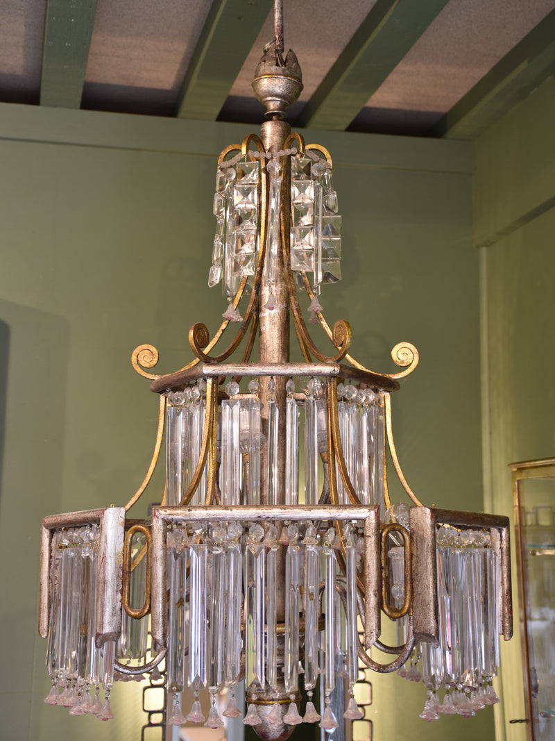 1950's chandelier with pink glass bells – two tier
