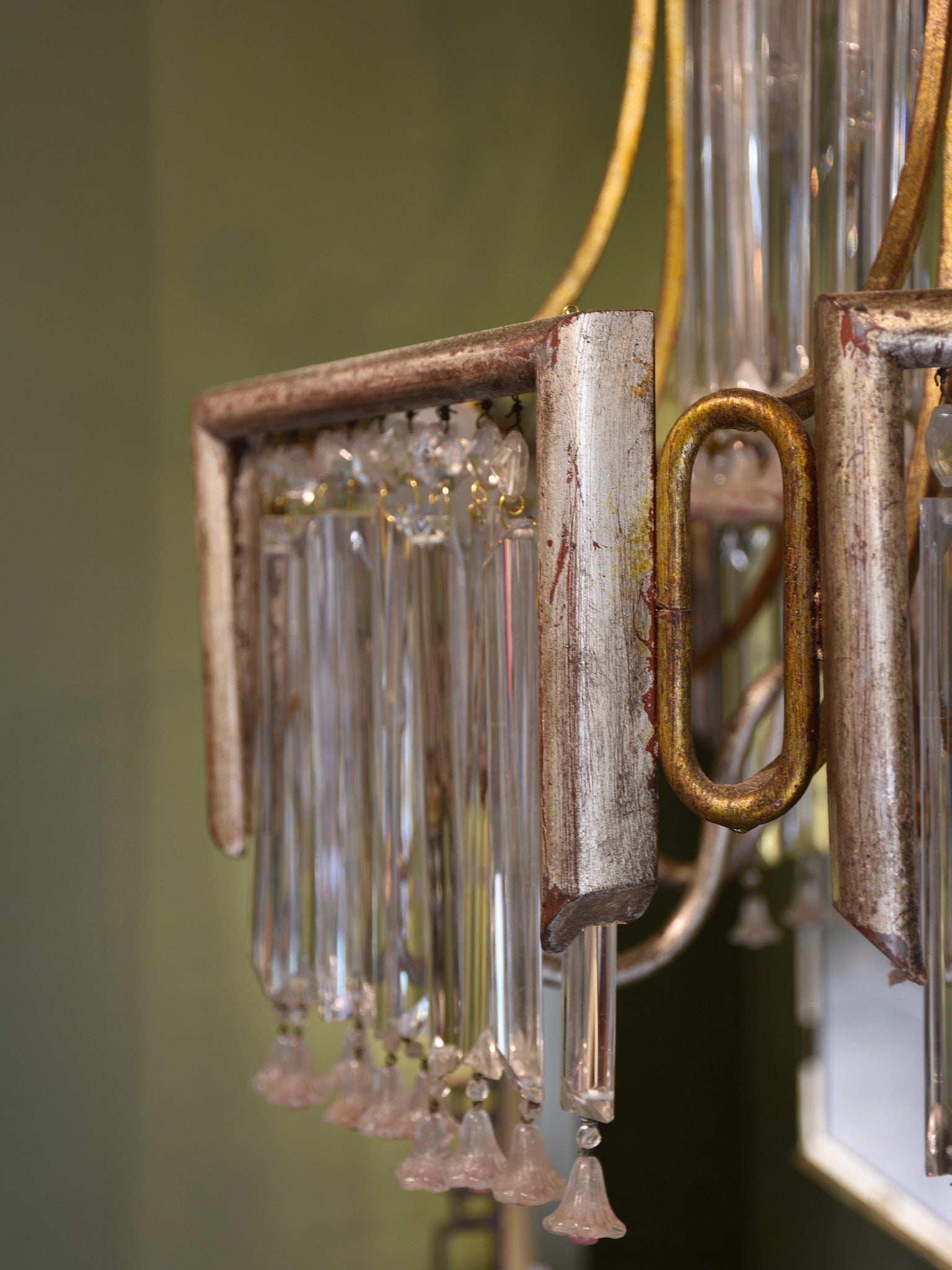 1950's chandelier with pink glass bells – two tier