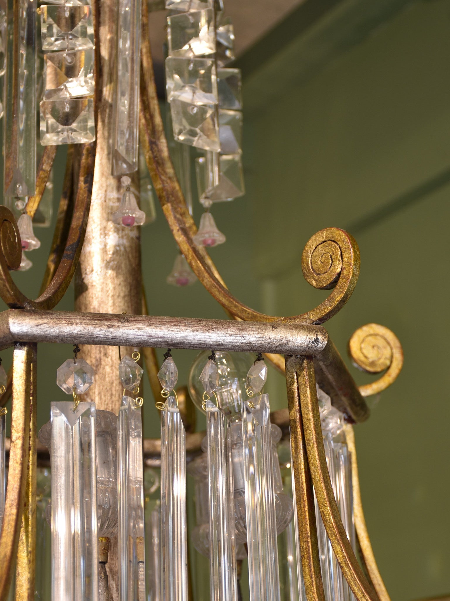 1950's chandelier with pink glass bells – two tier