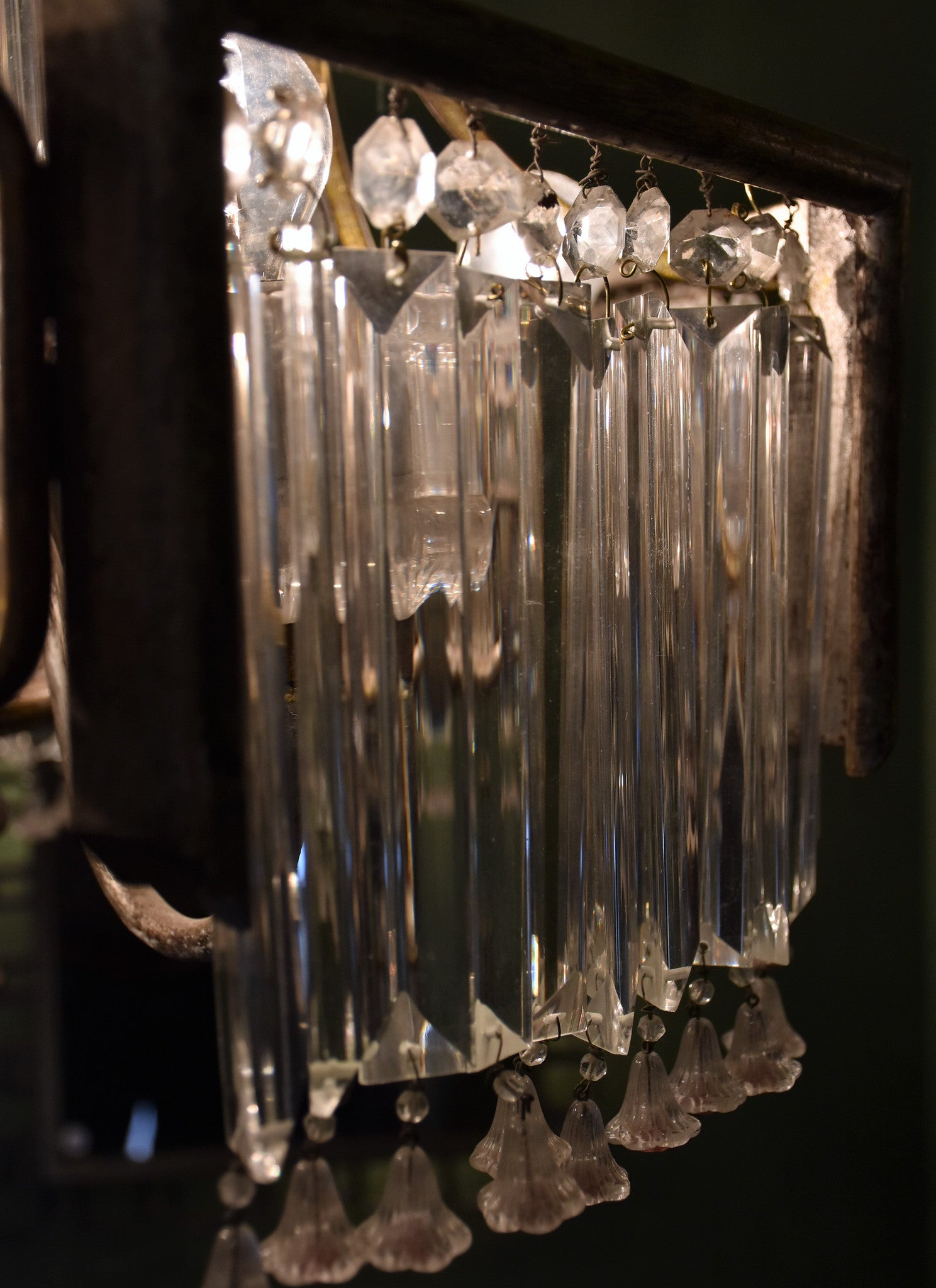 1950's chandelier with pink glass bells – two tier