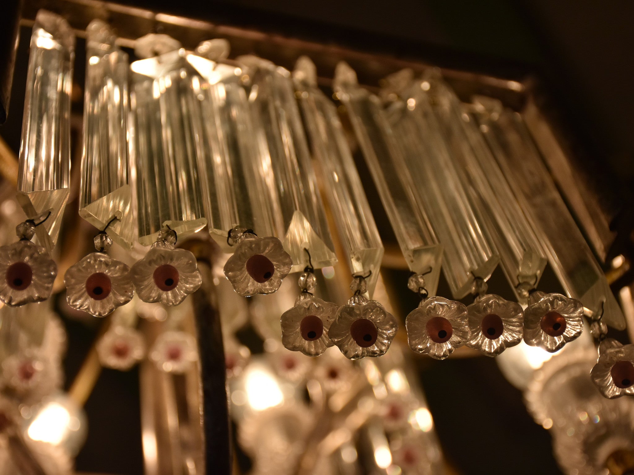 1950's chandelier with pink glass bells – two tier